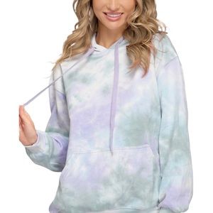 Tie dye sweater hoodie long sleeve French knit purple green